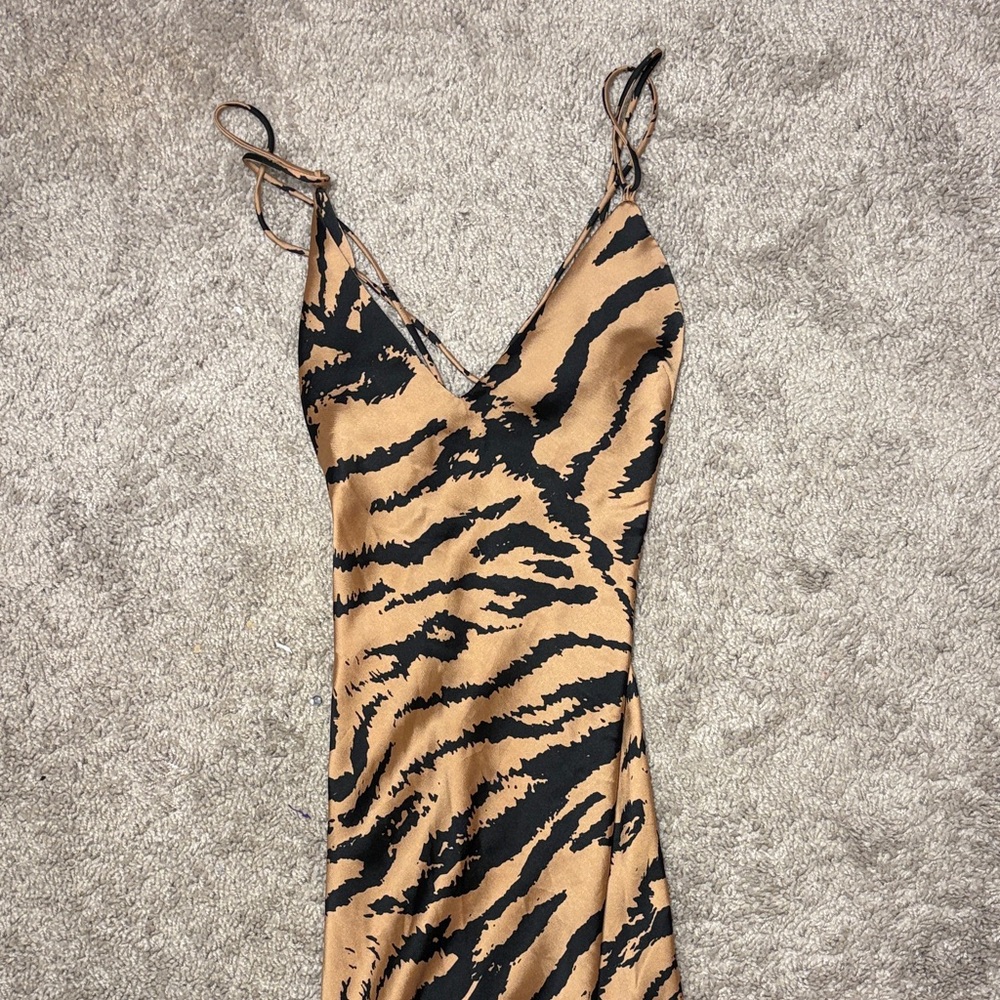 Zara Black and Tan Tiger-Print Maxi Slip Dress